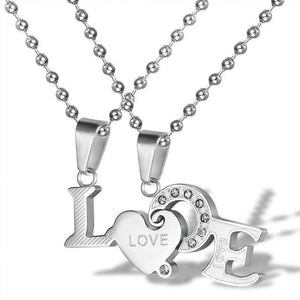 Gold and Silver LOVE Couple Necklace Set
