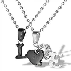 Gold and Silver LOVE Couple Necklace Set