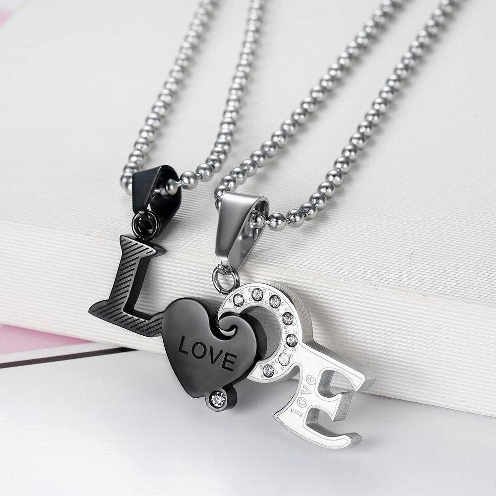 Gold and Silver LOVE Couple Necklace Set