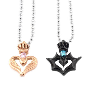 Queen Crown Rose Gold and King Crown Black Couple Necklace