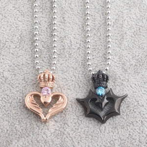 Queen Crown Rose Gold and King Crown Black Couple Necklace
