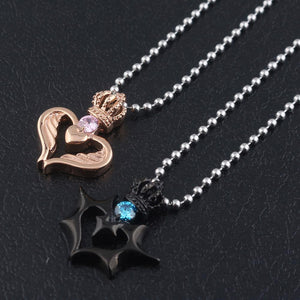Queen Crown Rose Gold and King Crown Black Couple Necklace