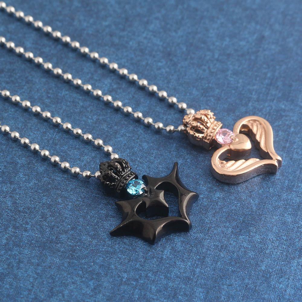 Queen Crown Rose Gold and King Crown Black Couple Necklace