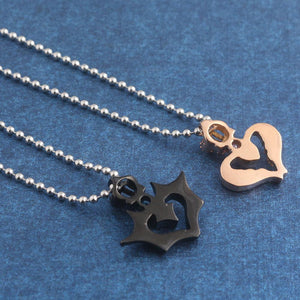 Queen Crown Rose Gold and King Crown Black Couple Necklace