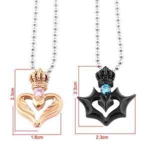 Queen Crown Rose Gold and King Crown Black Couple Necklace