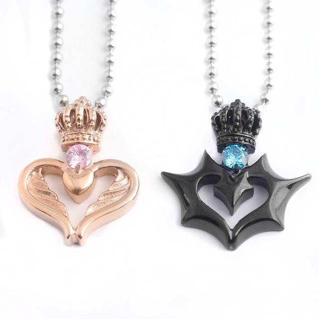 Queen Crown Rose Gold and King Crown Black Couple Necklace