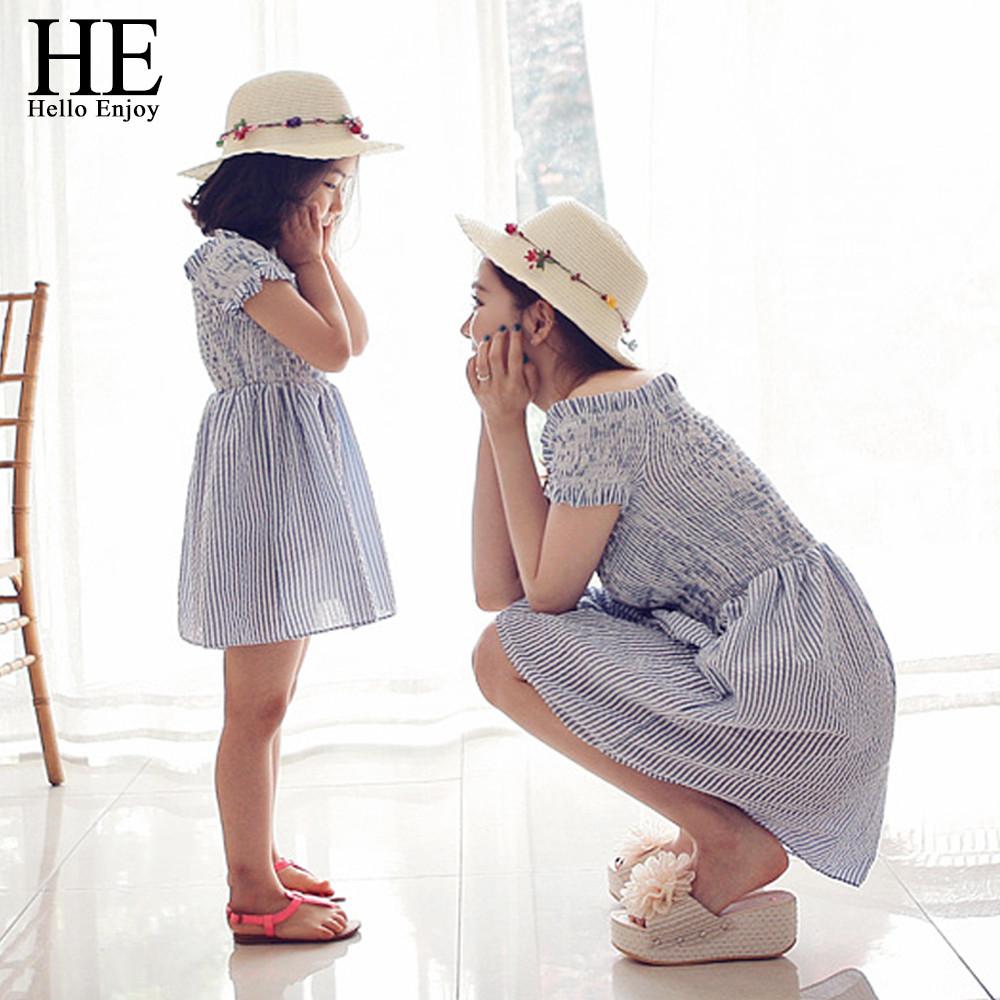 HE Hello Enjoy mother daughter dresses 2016 Family Matching Outfits striped dress family clothing mother and daughter clothes
