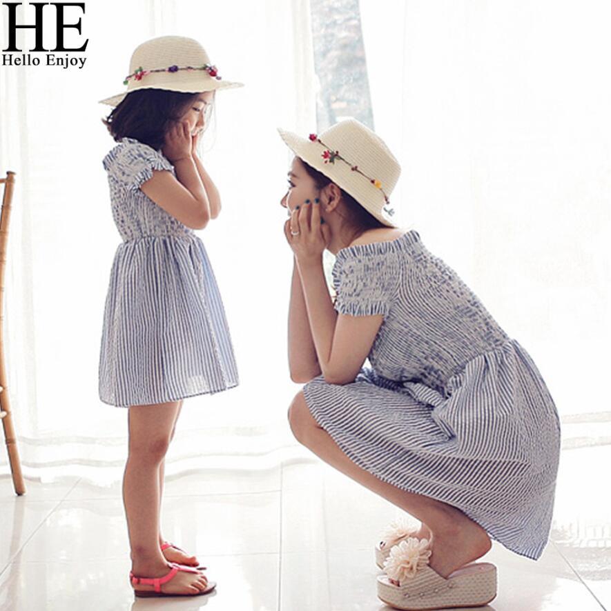 HE Hello Enjoy mother daughter dresses 2016 Family Matching Outfits striped dress family clothing mother and daughter clothes