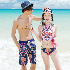Blue Aztec Couples Swimwear