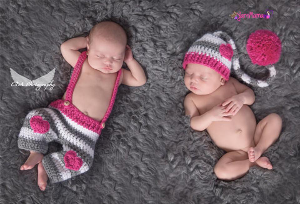 Twin Clothes Crochet Baby Hearted Hat & Pants Set Crochet Newborn Twins Clothing Set