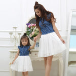 Mom and Daughter Dress Matching Clothes 2016 Blue White Dress for Kids and Women Summer Family Outfits Mother Daughter Dresses