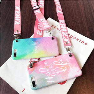 Pink Candy Phone Case For iPhone X 6 7 8 Plus with Shoulder belt