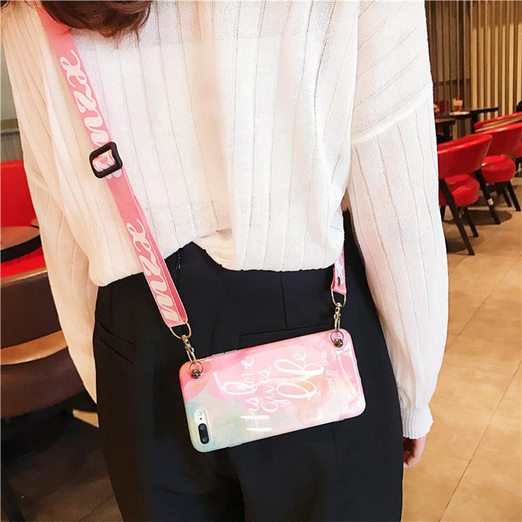 Pink Candy Phone Case For iPhone X 6 7 8 Plus with Shoulder belt