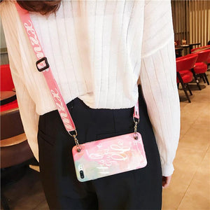 Pink Candy Phone Case For iPhone X 6 7 8 Plus with Shoulder belt