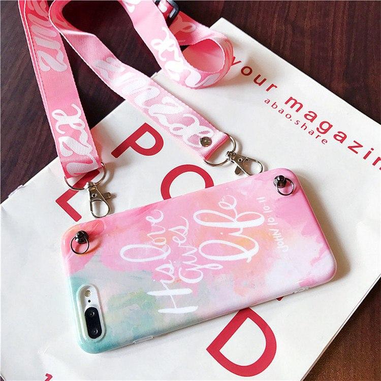 Pink Candy Phone Case For iPhone X 6 7 8 Plus with Shoulder belt