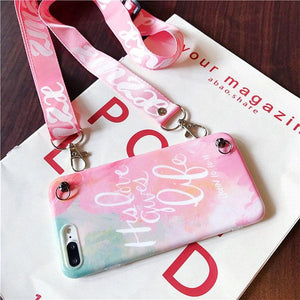 Pink Candy Phone Case For iPhone X 6 7 8 Plus with Shoulder belt