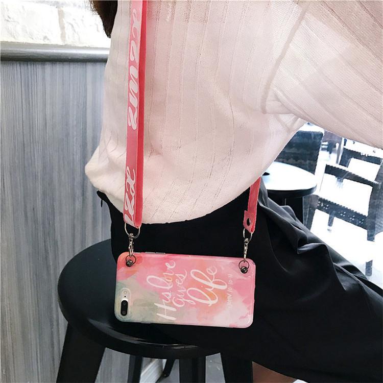 Pink Candy Phone Case For iPhone X 6 7 8 Plus with Shoulder belt