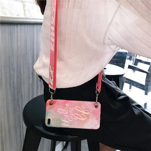 Pink Candy Phone Case For iPhone X 6 7 8 Plus with Shoulder belt