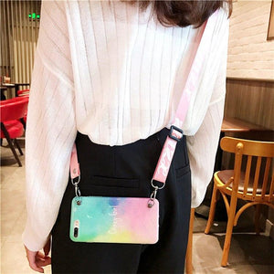 Pink Candy Phone Case For iPhone X 6 7 8 Plus with Shoulder belt