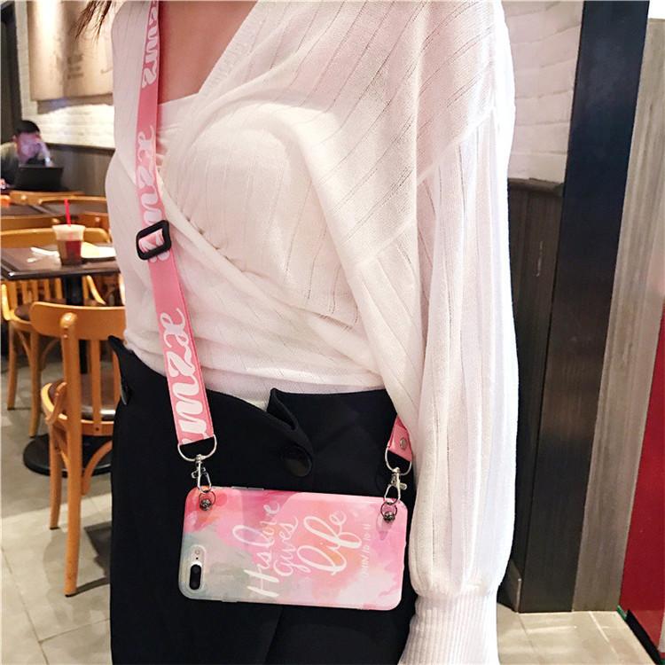 Pink Candy Phone Case For iPhone X 6 7 8 Plus with Shoulder belt