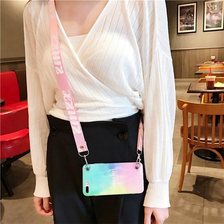 Pink Candy Phone Case For iPhone X 6 7 8 Plus with Shoulder belt