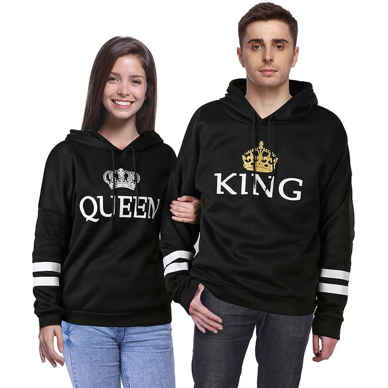 QUEEN KING Striped Hooded Couple Sweater